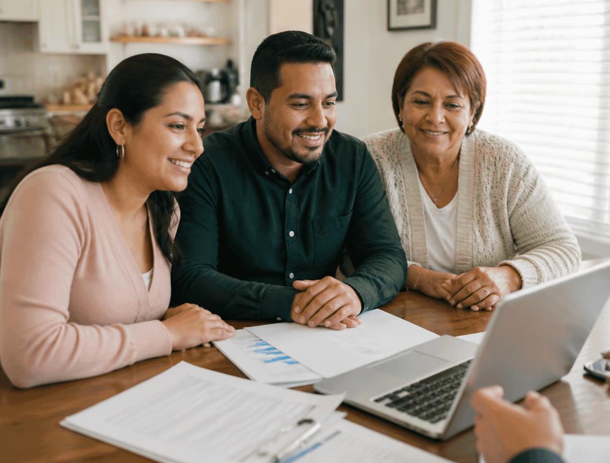 A family reviewing down payment assistance options with an advisor